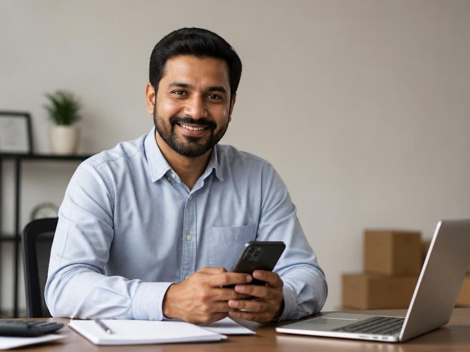 Small business owner running his shop after the course